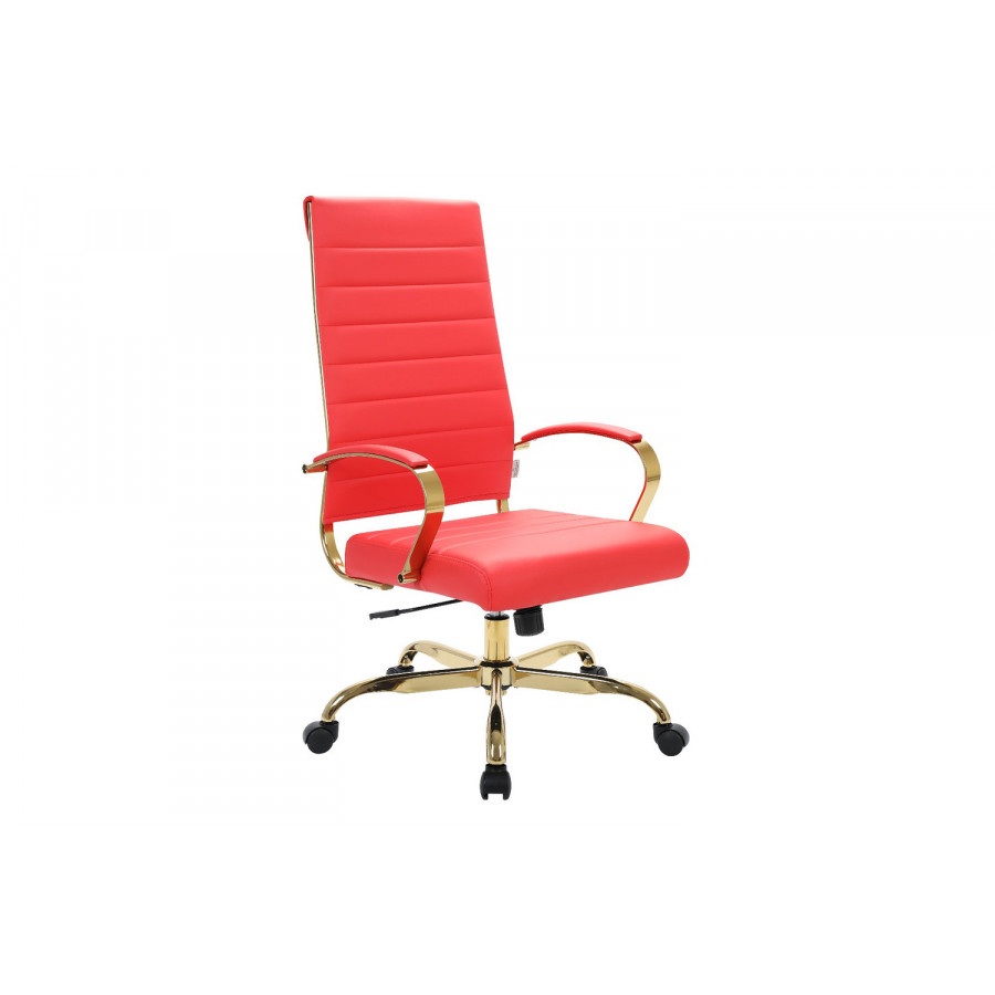 LeisureMod Benmar High-Back Leather Office Chair with Gold Frame - Red