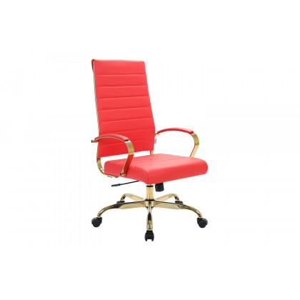 LeisureMod Benmar High-Back Leather Office Chair with Gold Frame - Red