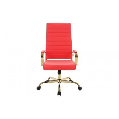 LeisureMod Benmar High-Back Leather Office Chair with Gold Frame - Red