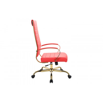 LeisureMod Benmar High-Back Leather Office Chair with Gold Frame - Red