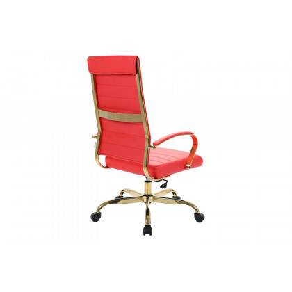LeisureMod Benmar High-Back Leather Office Chair with Gold Frame - Red