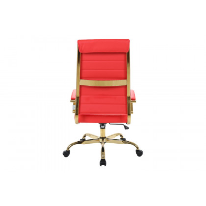 LeisureMod Benmar High-Back Leather Office Chair with Gold Frame - Red