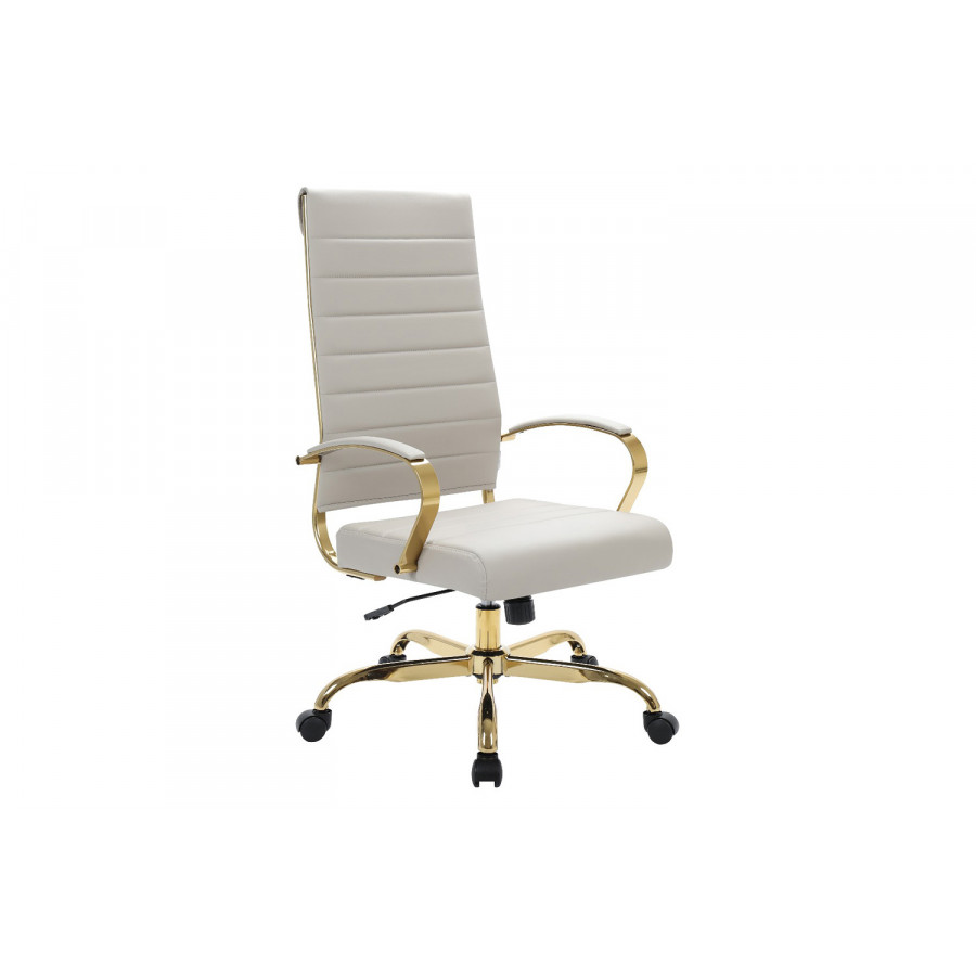 LeisureMod Benmar High-Back Leather Office Chair with Gold Frame - Tan
