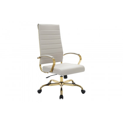 LeisureMod Benmar High-Back Leather Office Chair with Gold Frame - Tan