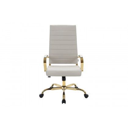 LeisureMod Benmar High-Back Leather Office Chair with Gold Frame - Tan