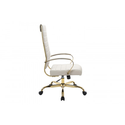 LeisureMod Benmar High-Back Leather Office Chair with Gold Frame - Tan