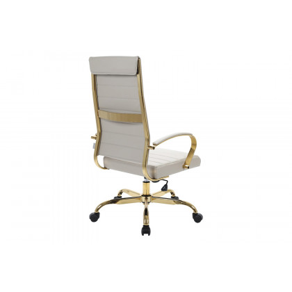 LeisureMod Benmar High-Back Leather Office Chair with Gold Frame - Tan