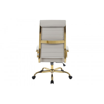 LeisureMod Benmar High-Back Leather Office Chair with Gold Frame - Tan