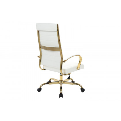 LeisureMod Benmar High-Back Leather Office Chair with Gold Frame - White