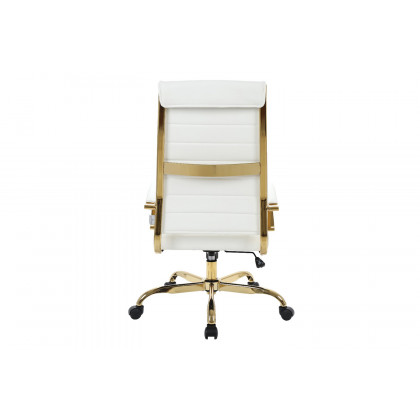 LeisureMod Benmar High-Back Leather Office Chair with Gold Frame - White