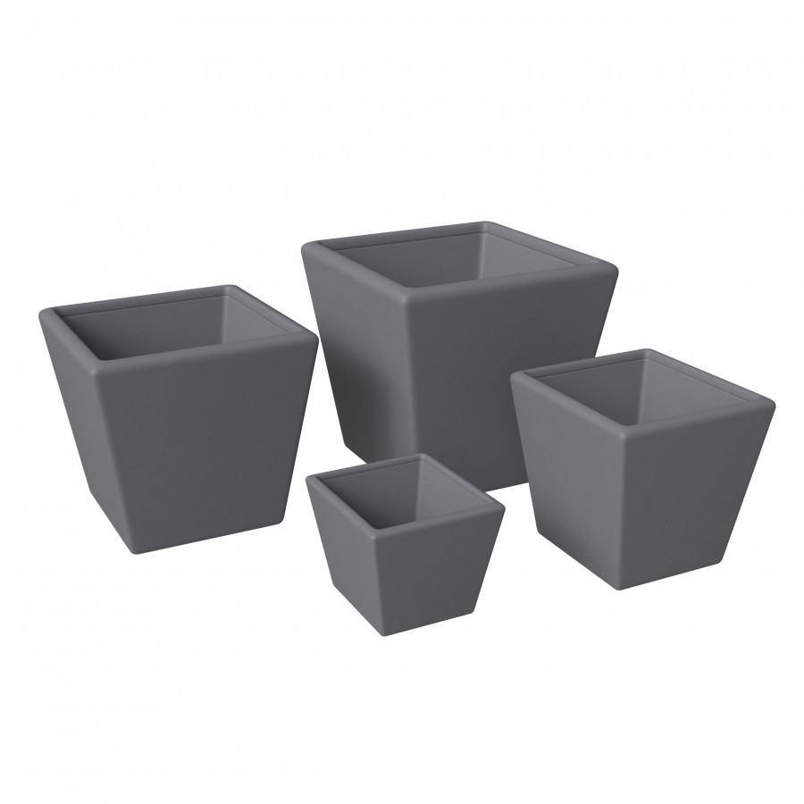 LeisureMod - Blossom Tapered Square Planters Pot in Fiberstone and Clay (Set of 4) in Dark Gray