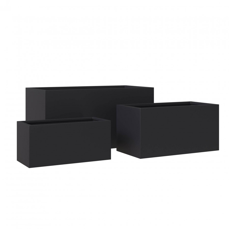 LeisureMod Bloom Modern Rectangular Planters Pot in Fiberstone and MGO Clay (Set of 3) - Black