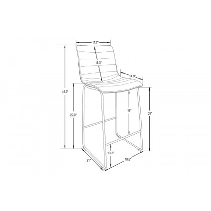 LeisureMod Brooklyn 29.9" Modern Leather Bar Stool with Black Iron Base and Footrest - Light Brown
