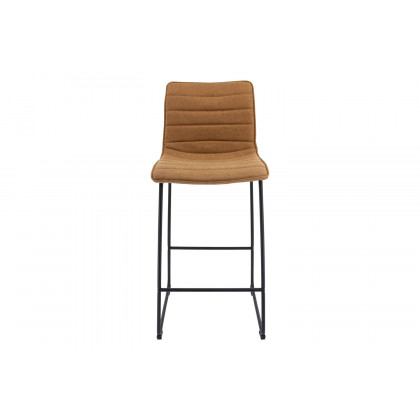 LeisureMod Brooklyn 29.9" Modern Leather Bar Stool with Black Iron Base and Footrest - Light Brown