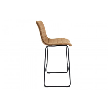 LeisureMod Brooklyn 29.9" Modern Leather Bar Stool with Black Iron Base and Footrest - Light Brown