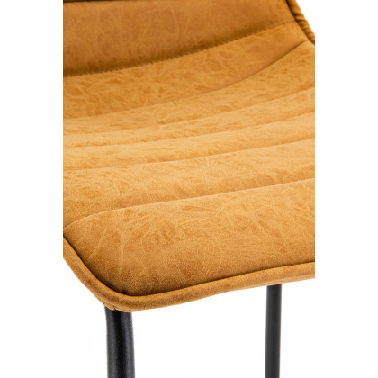 LeisureMod Brooklyn 29.9" Modern Leather Bar Stool with Black Iron Base and Footrest - Light Brown