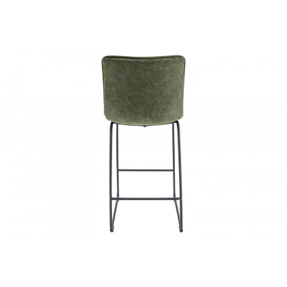 LeisureMod Brooklyn 29.9" Modern Leather Bar Stool with Black Iron Base and Footrest - Olive Green