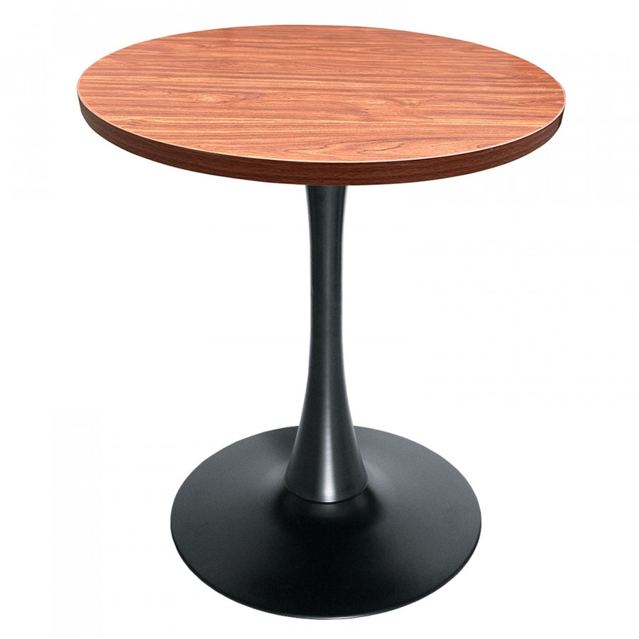 LeisureMod Bristol Modern 27" Round Dining Table with MDF Top and Black Iron Pedestal Base - Cognac Brown