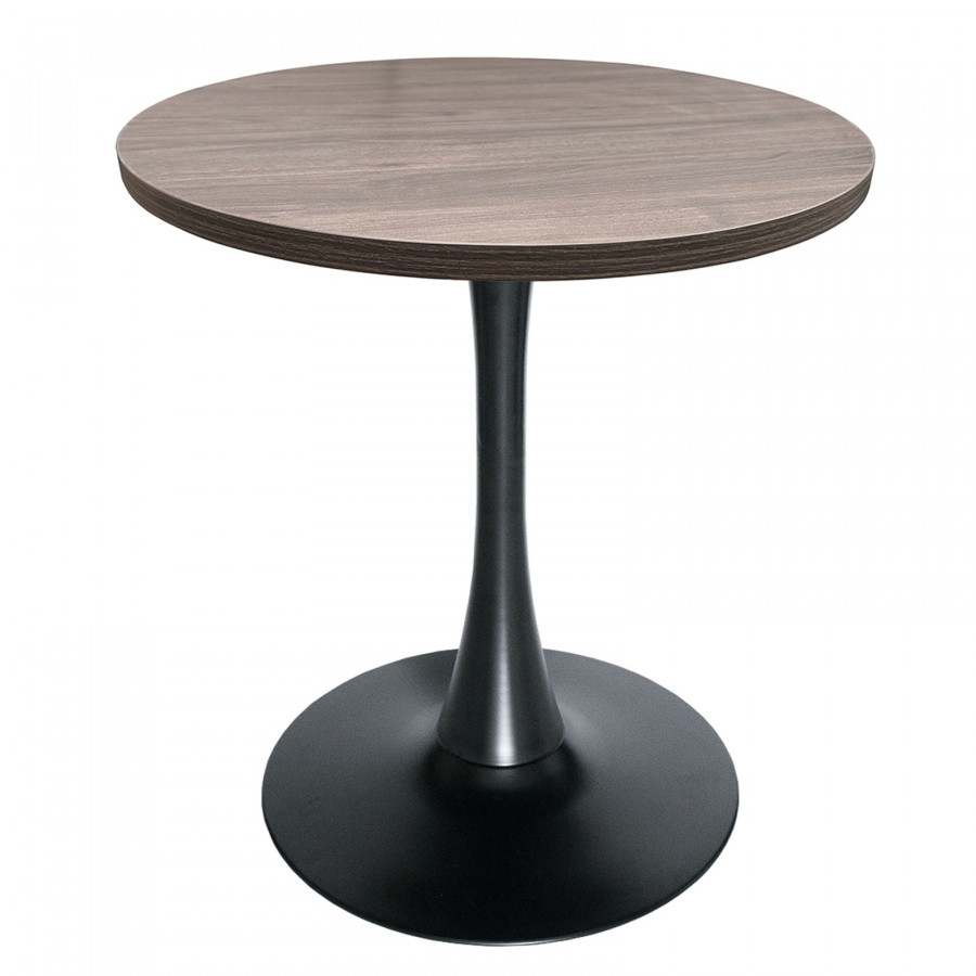 LeisureMod Bristol Modern 27" Round Dining Table with MDF Top and Black Iron Pedestal Base - Dark Walnut