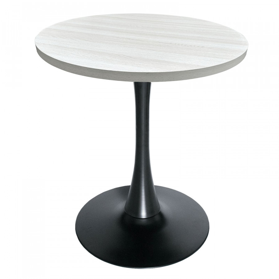 LeisureMod Bristol Modern 27" Round Dining Table with MDF Top and Black Iron Pedestal Base - Light Natural Wood