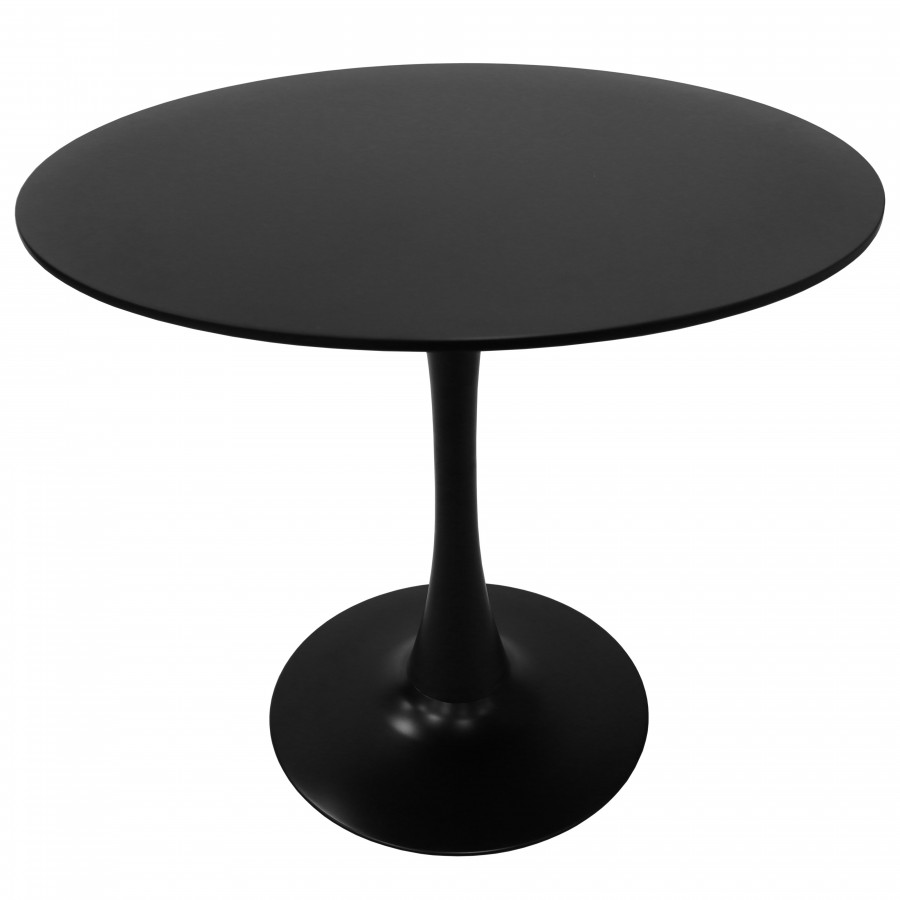 LeisureMod - Bristol Modern 31" Round Dining Table with Wood Top and Iron Pedestal Base with Gloss Finish