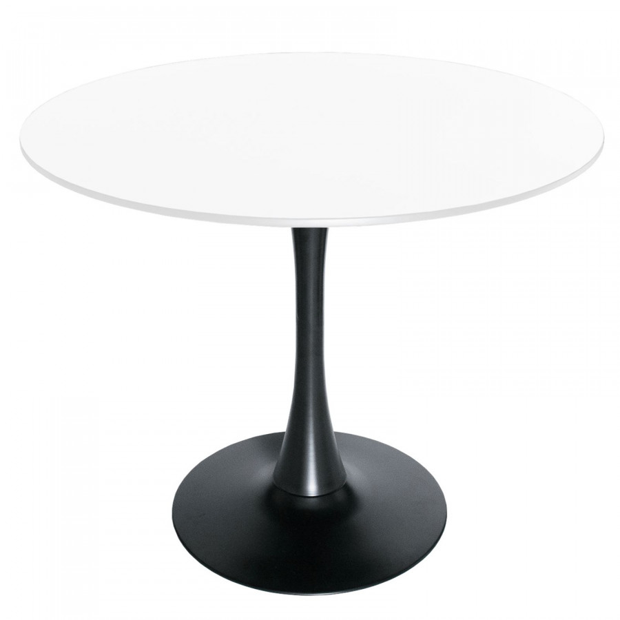 LeisureMod Bristol Modern 31" Round Dining Table with Wood Top and Iron Pedestal Base with Gloss Finish - Black/White
