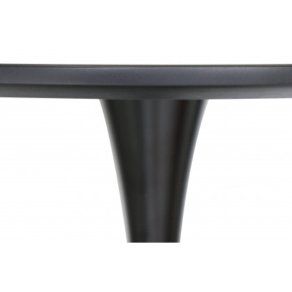 LeisureMod Bristol Mid-Century Modern Round Dining Table With Wood Top And Iron Pedestal Base With Gloss Finish - Black
