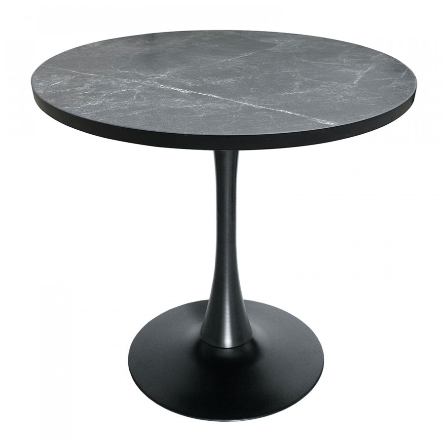 LeisureMod Bristol Modern 36" Round Dining Table with MDF Top and Black Iron Pedestal Base - Black
