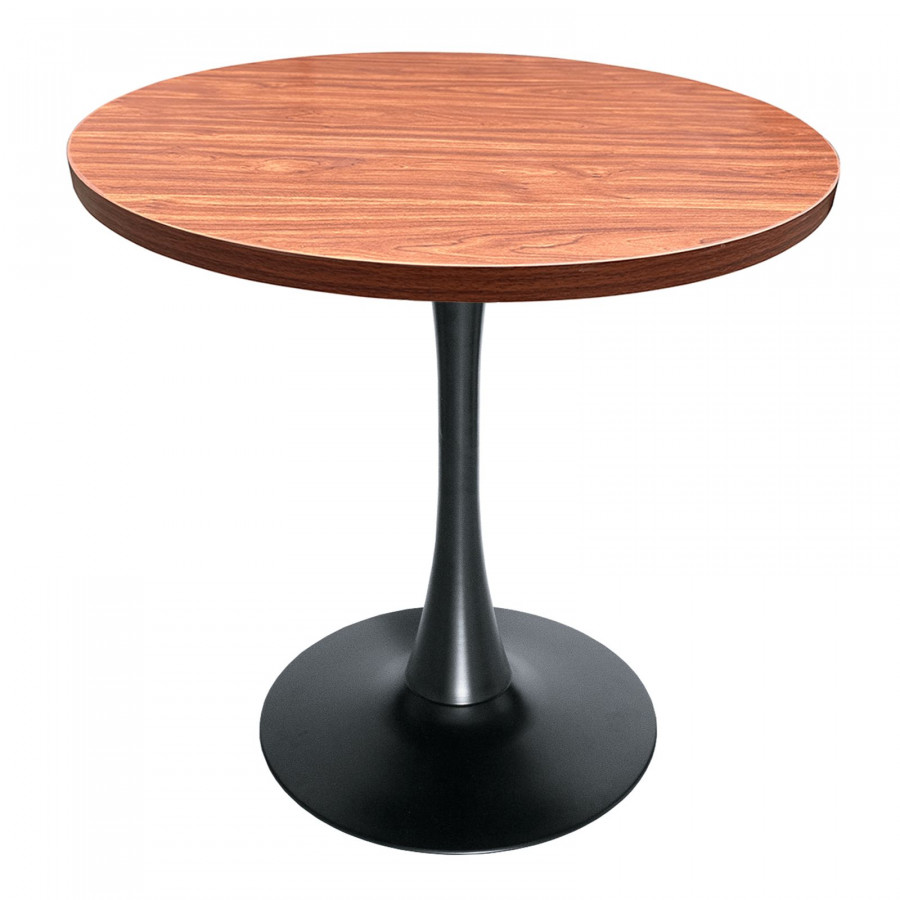 LeisureMod Bristol Modern 36" Round Dining Table with MDF Top and Black Iron Pedestal Base - Cognac Brown