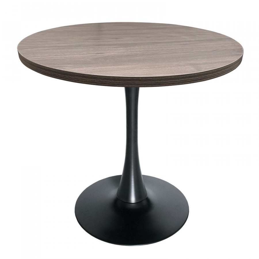 LeisureMod Bristol Modern 36" Round Dining Table with MDF Top and Black Iron Pedestal Base - Dark Walnut