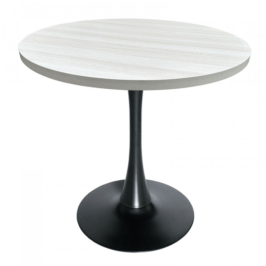 LeisureMod Bristol Modern 36" Round Dining Table with MDF Top and Black Iron Pedestal Base - Light Natural Wood
