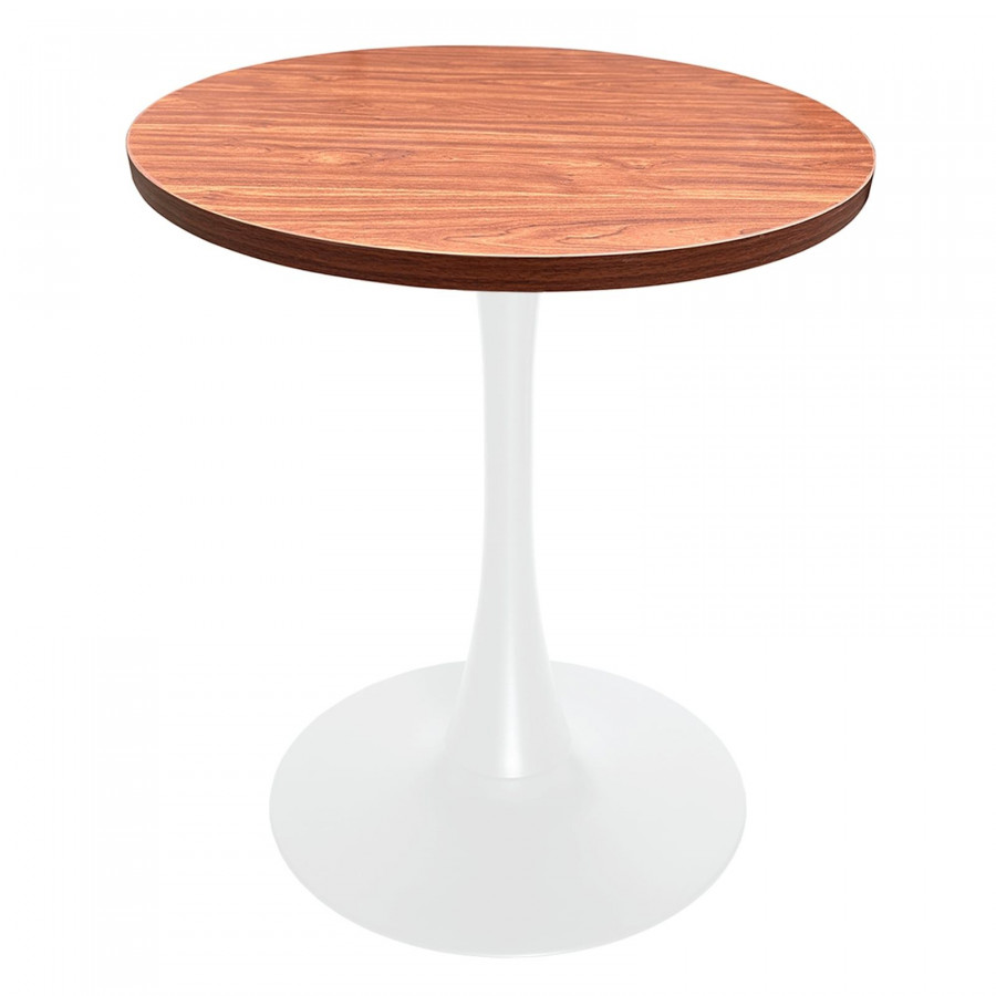 LeisureMod Bristol Modern 27" Round Dining Table with MDF Top and White Iron Pedestal Base - Cognac Brown
