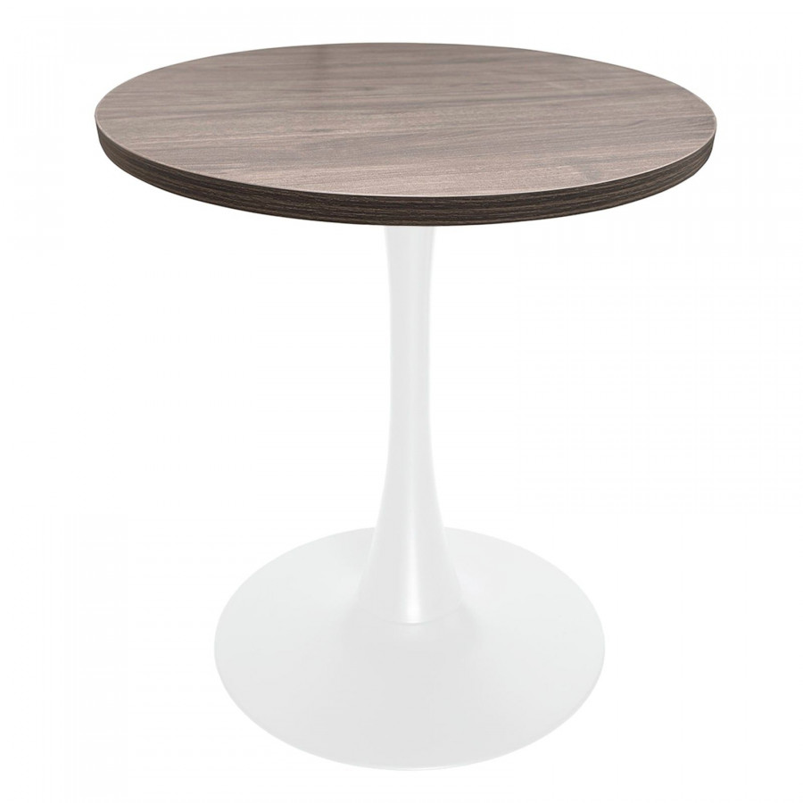 LeisureMod Bristol Modern 27" Round Dining Table with MDF Top and White Iron Pedestal Base - Dark Walnut