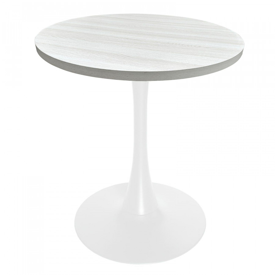 LeisureMod Bristol Modern 27" Round Dining Table with MDF Top and White Iron Pedestal Base - Light Natural Wood