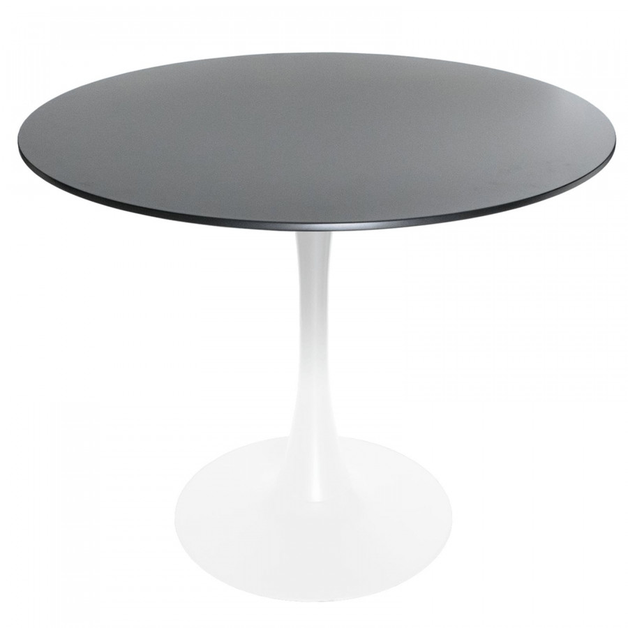 LeisureMod Bristol Modern 31" Round Dining Table with Wood Top and Iron Pedestal Base with Gloss Finish - White/Black