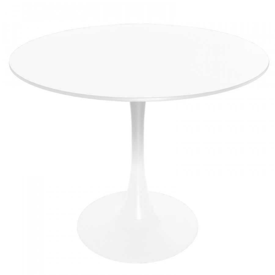 LeisureMod Bristol Modern 31" Round Dining Table with Wood Top and Iron Pedestal Base with Gloss Finish - White