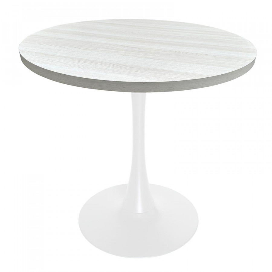 LeisureMod Bristol Modern 36" Round Dining Table with MDF Top and White Iron Pedestal Base - Light Natural Wood