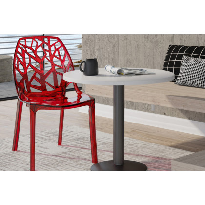 LeisureMod Cornelia Modern Dining Side Chair - Transparent/Red