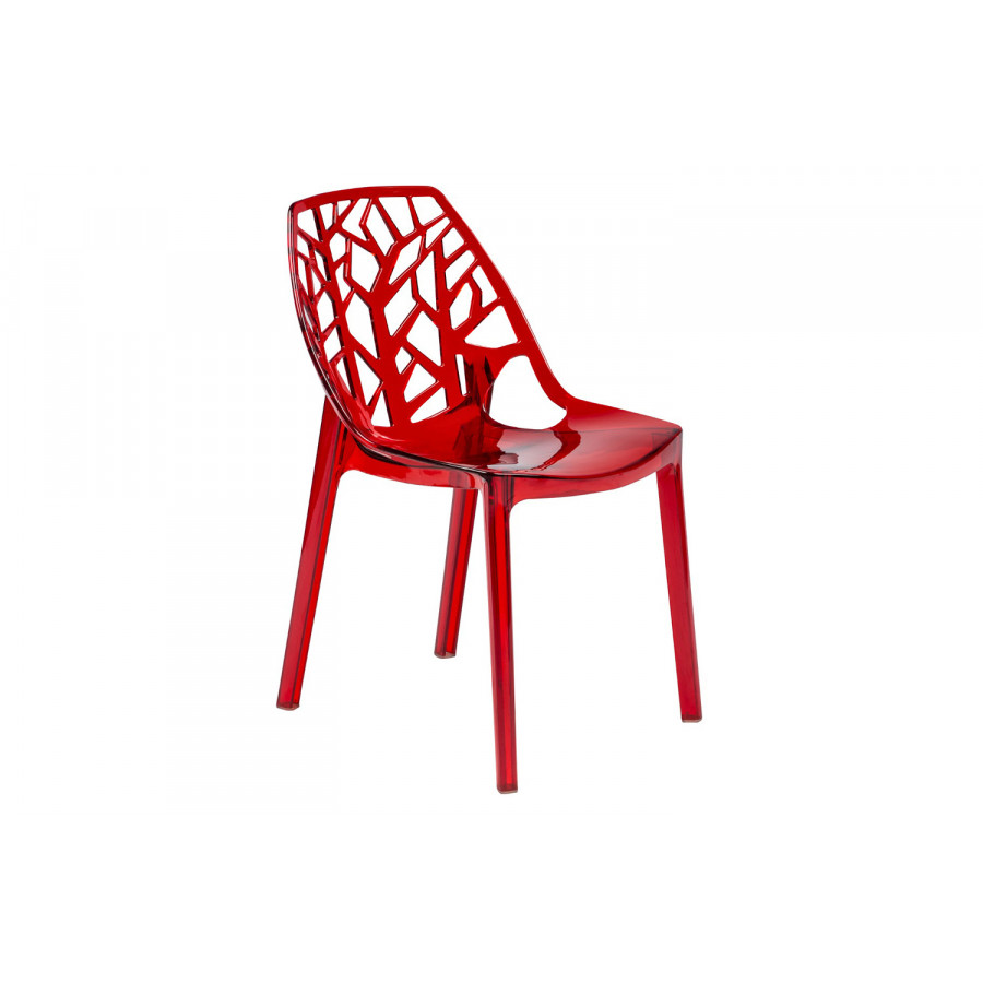 LeisureMod Cornelia Modern Dining Side Chair - Transparent/Red