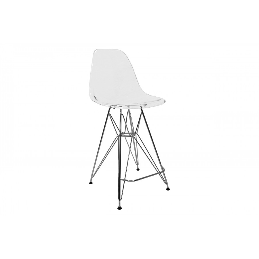 LeisureMod Cresco Modern Acrylic Barstool with Chrome Base and Footrest - Clear