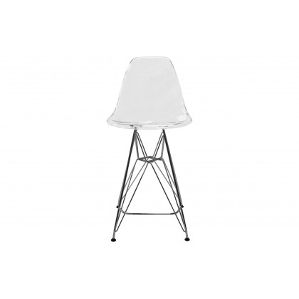 LeisureMod Cresco Modern Acrylic Barstool with Chrome Base and Footrest - Clear