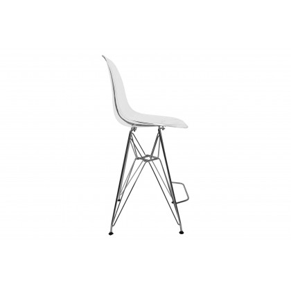 LeisureMod Cresco Modern Acrylic Barstool with Chrome Base and Footrest - Clear