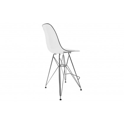 LeisureMod Cresco Modern Acrylic Barstool with Chrome Base and Footrest - Clear