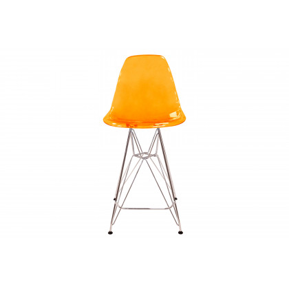 LeisureMod Cresco Modern Acrylic Barstool with Chrome Base and Footrest - Transparent Orange