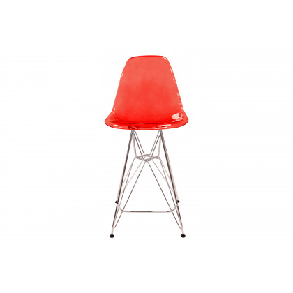 LeisureMod Cresco Modern Acrylic Barstool with Chrome Base and Footrest - Transparent Red