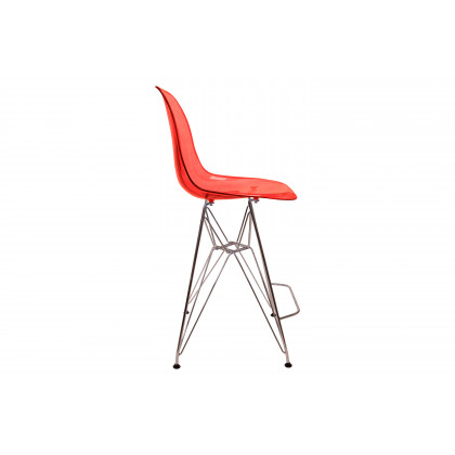 LeisureMod Cresco Modern Acrylic Barstool with Chrome Base and Footrest - Transparent Red
