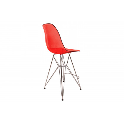LeisureMod Cresco Modern Acrylic Barstool with Chrome Base and Footrest - Transparent Red