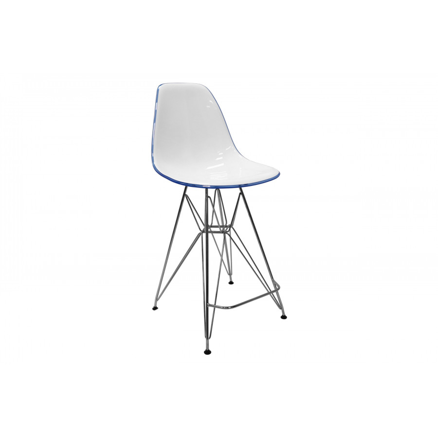 LeisureMod Cresco Modern Acrylic Barstool with Chrome Base and Footrest - White/Blue