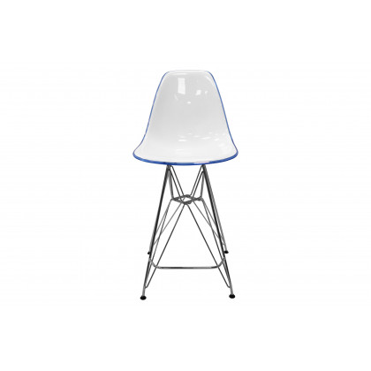 LeisureMod Cresco Modern Acrylic Barstool with Chrome Base and Footrest - White/Blue