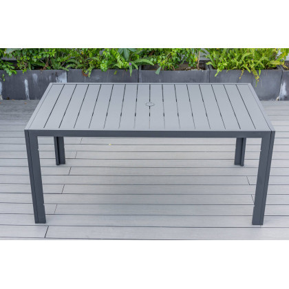 LeisureMod Chelsea Modern 7-Piece Outdoor Dining Set in Black Aluminum with Removable Cushions - Charcoal Black